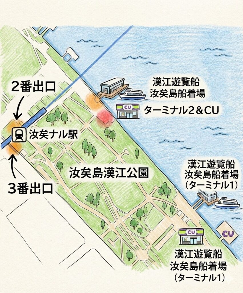 汝矣島漢江公園の分かりやすくした絵の地図