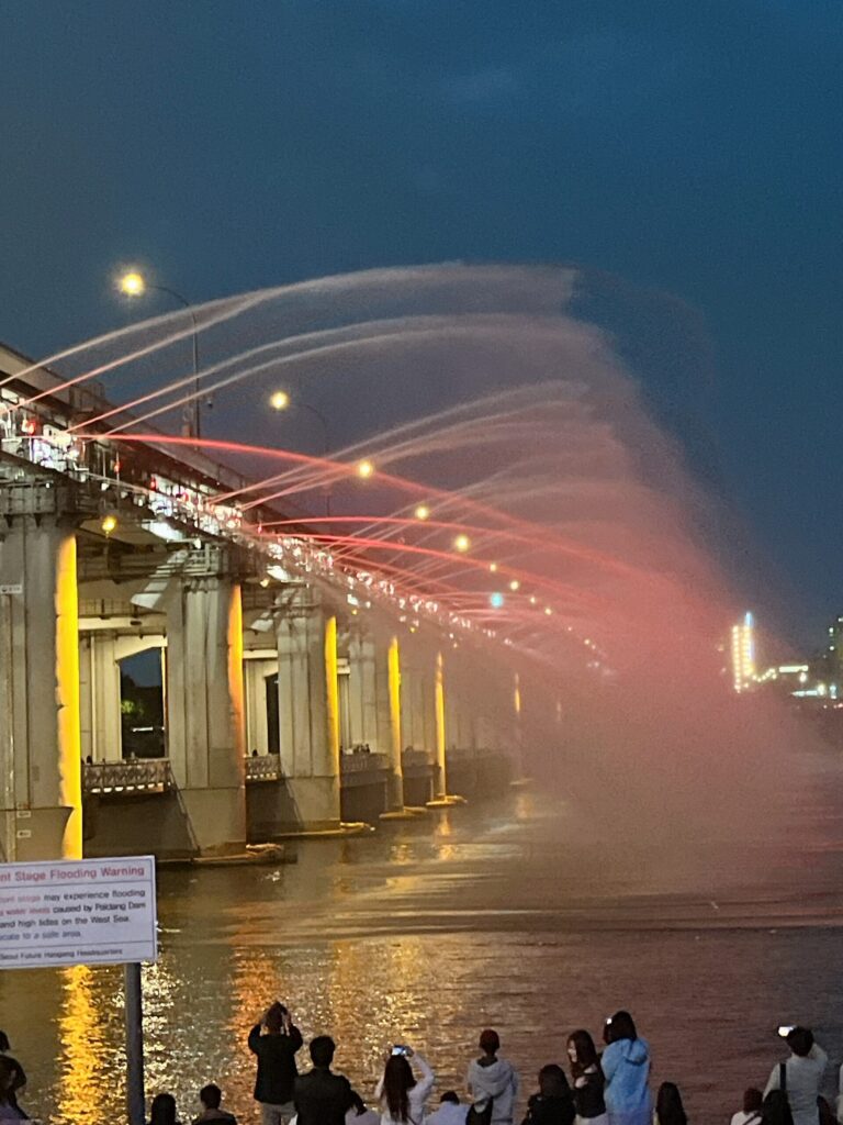 夜空と漢江を美しく彩る、大迫力の「盤浦大橋 月光レインボー噴水」