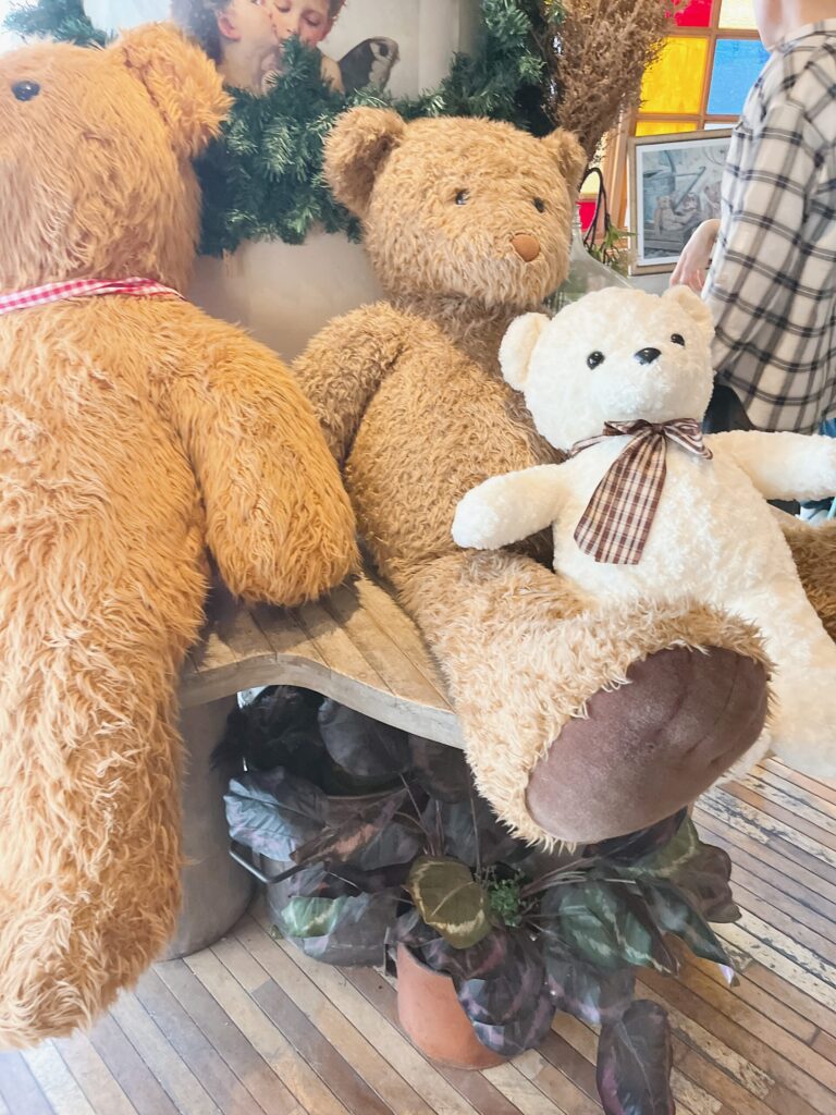 龍理団通り 「Teddy Beurre House」
店内はテディベアのぬいぐるみなど飾られており、
癒しの空間が広がっています