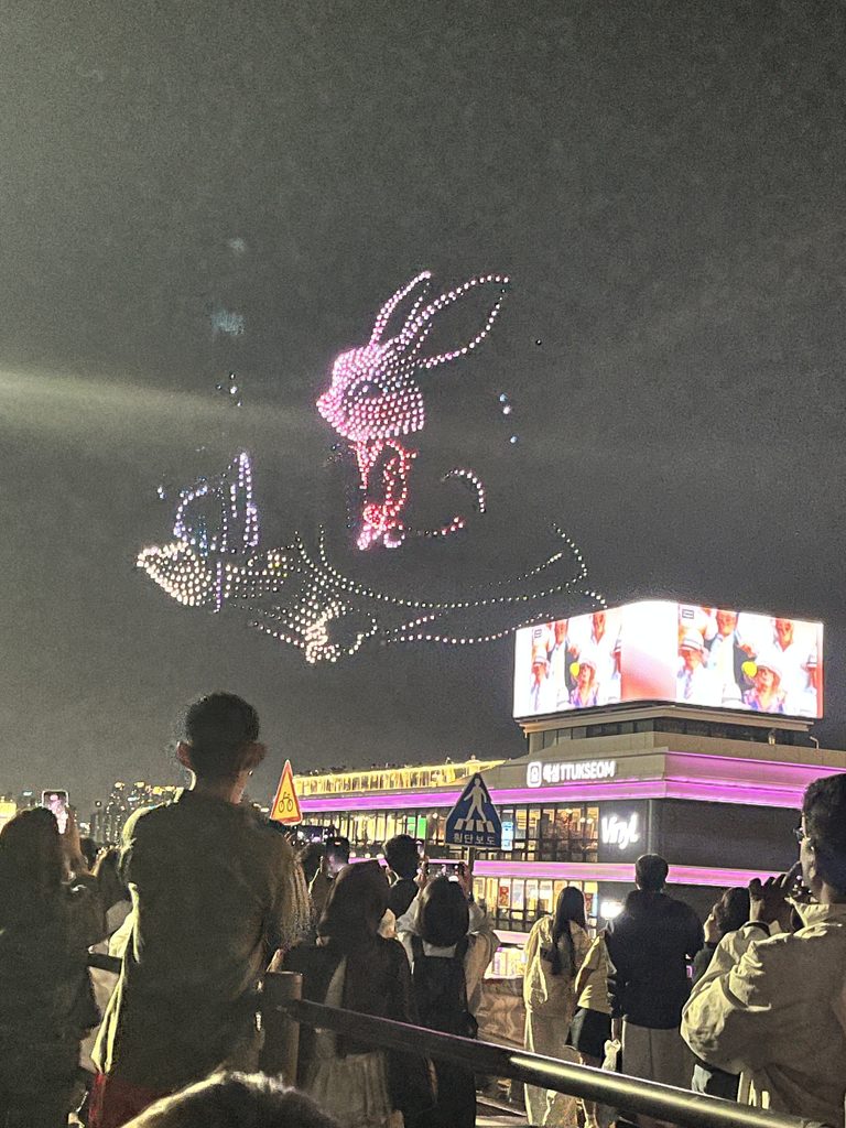 漢江ドローンライトショー｜夜空をかける、光のウサギ！